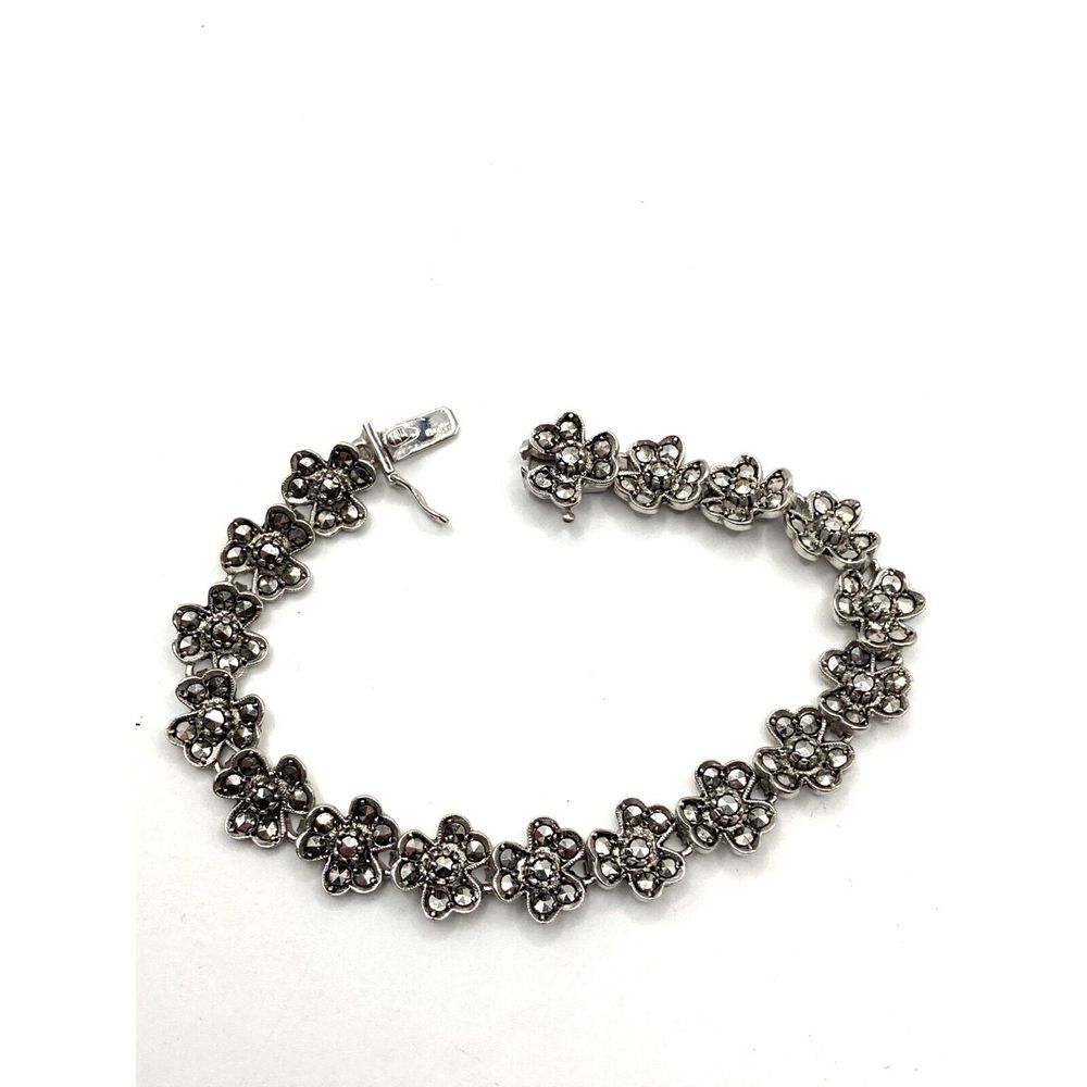 Marcasite Art Deco Style Bracelet vintage Flowers Sterling Silver 19.2 grams